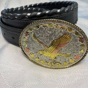 Fisher Western Rodeo Style Large Eagle Buckle Belt With Silver Décor SZ 36